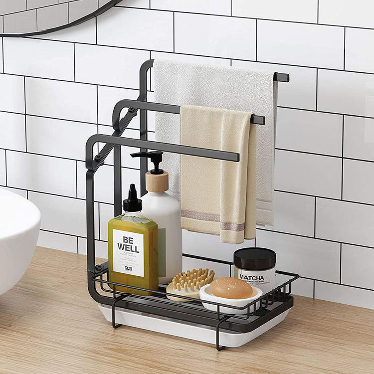 Hot sale black standing stainless steel kitchen sink caddy sponge holder