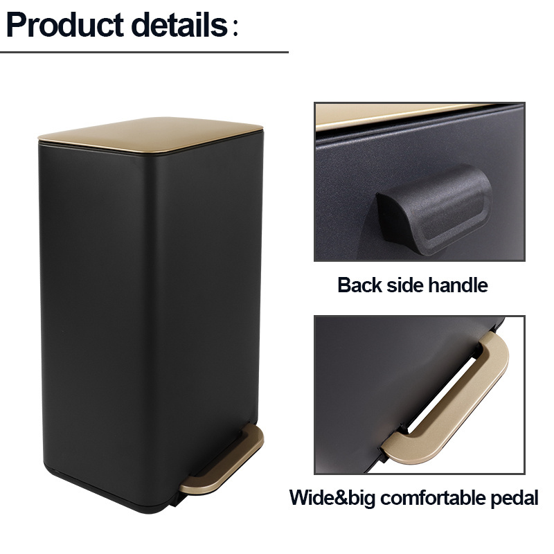 Narrow rectangular trash cans 13 gallon garbage container black dustbin with lock device