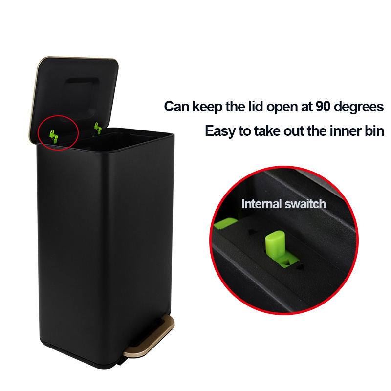 Narrow rectangular trash cans 13 gallon garbage container black dustbin with lock device