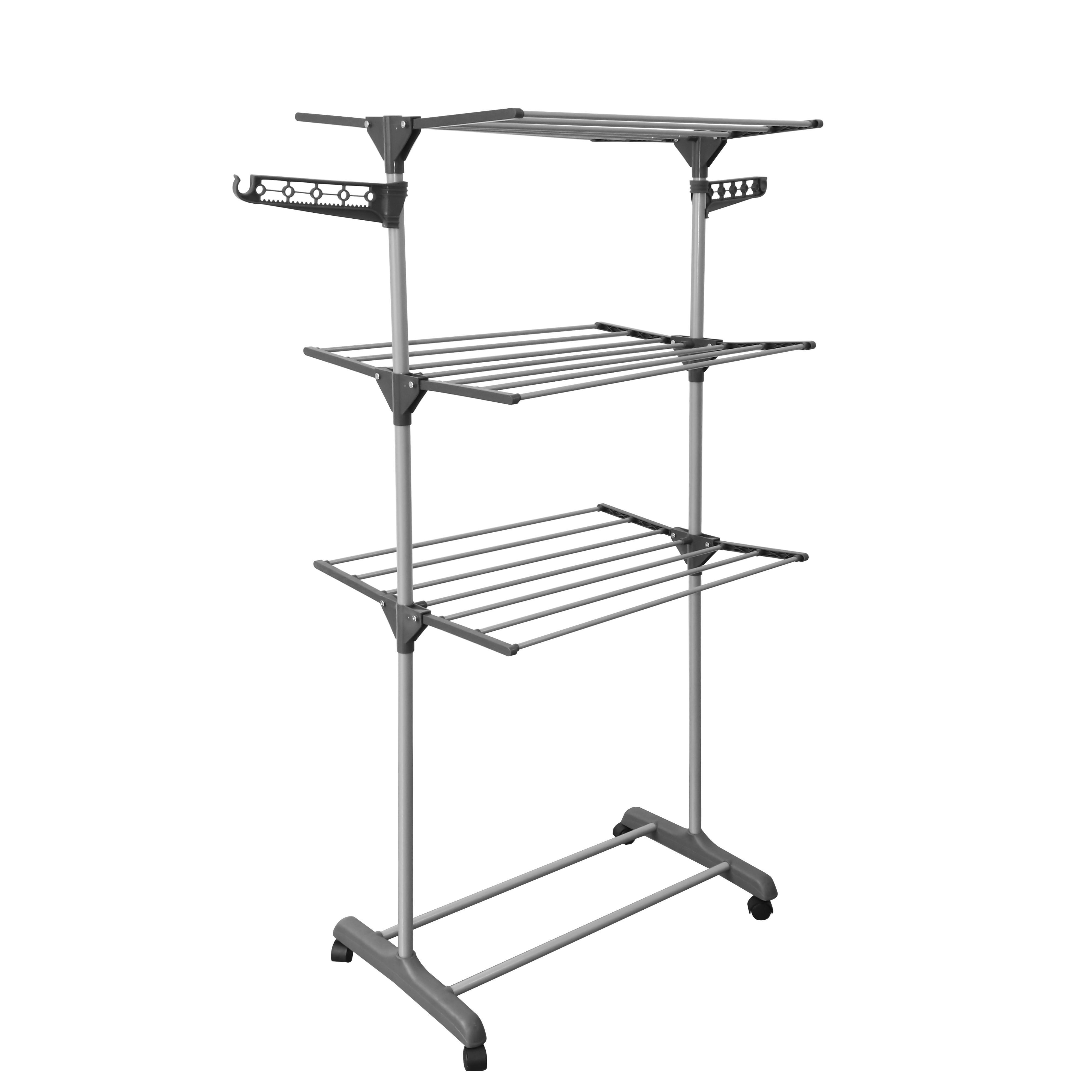 3 tier Multipurpose hanging garment racks free stand rolling cart with wheel Laundry Coat Cloth organizer cloth drying rack