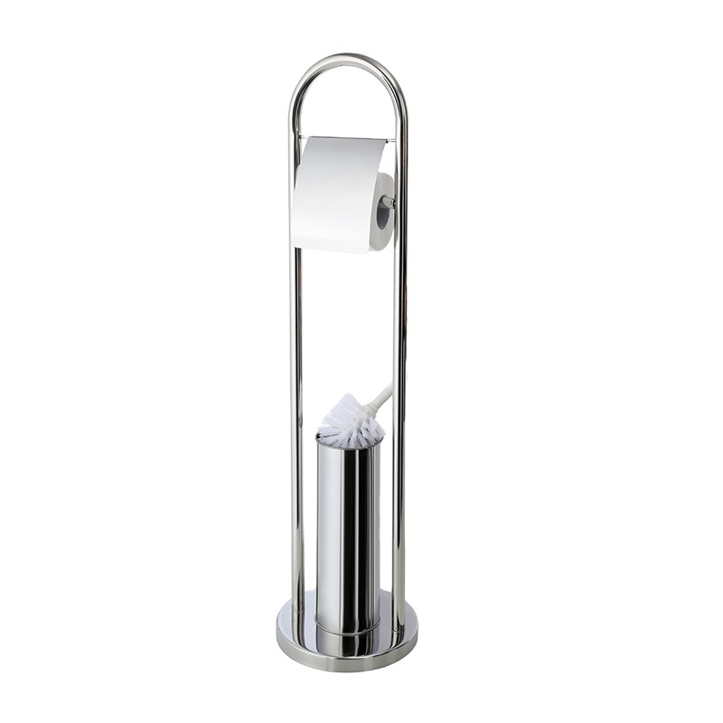 Floor standing stainless steel toilet brush and paper holder for home or hotel use