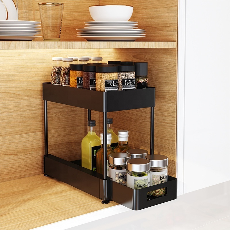 New Products 2 Tier Sliding Bathroom Organizer Under Kitchen Sink Pull-out Storage Rack Under Sink Organizer