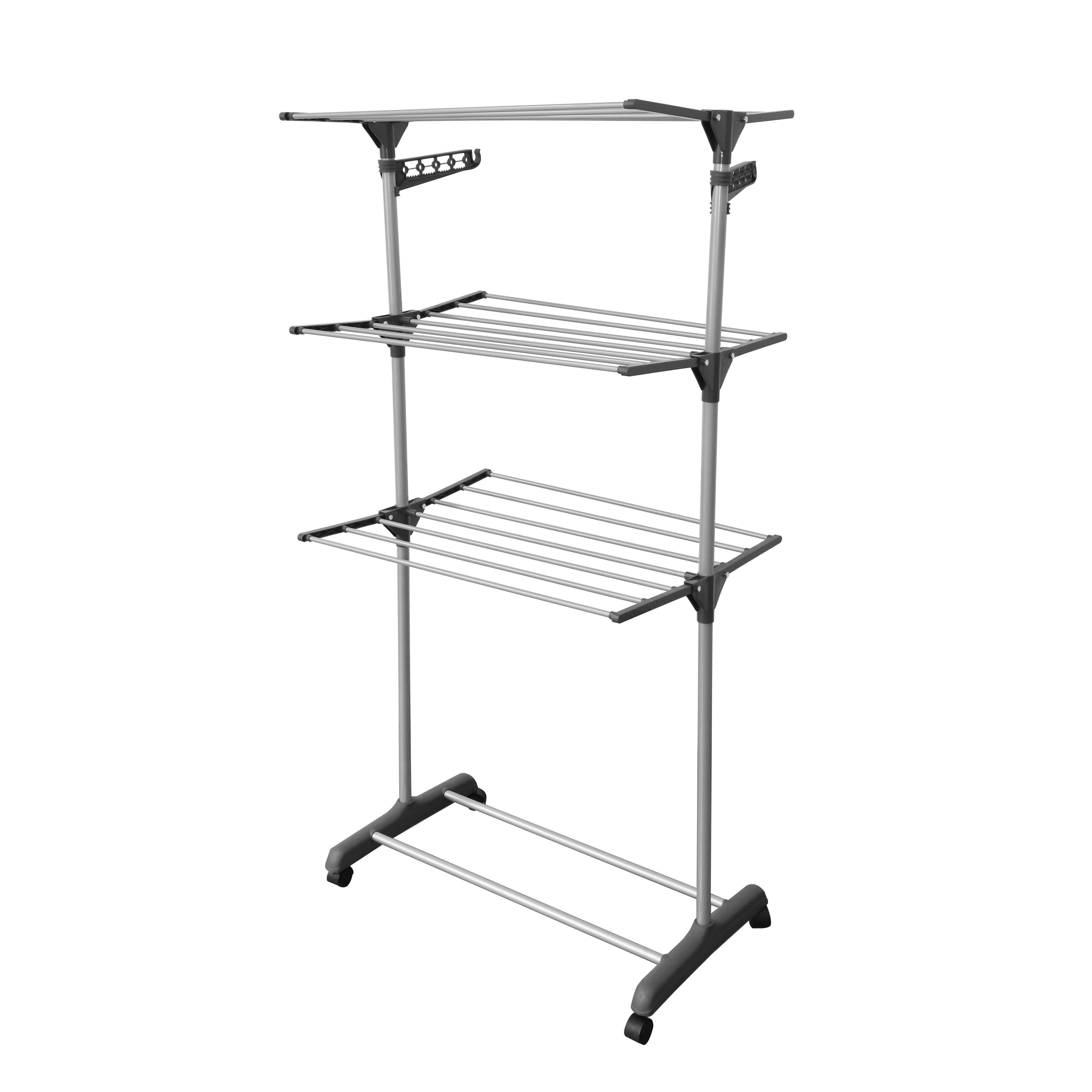 3 tier Multipurpose hanging garment racks free stand rolling cart with wheel Laundry Coat Cloth organizer cloth drying rack