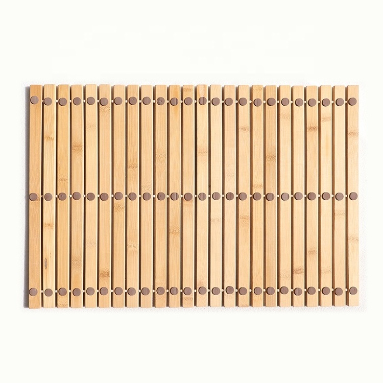 High Quality Eco-friendly Natural Bamboo Shower Mat Non-slip Rubber Bathroom Bamboo Mat