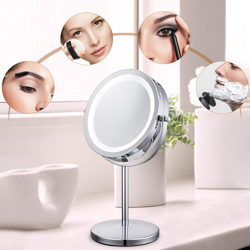 Non-slip table 360 degree Rotation 1x/3x/5x Magnification lighted bathroom led makeup mirror and led makeup mirror