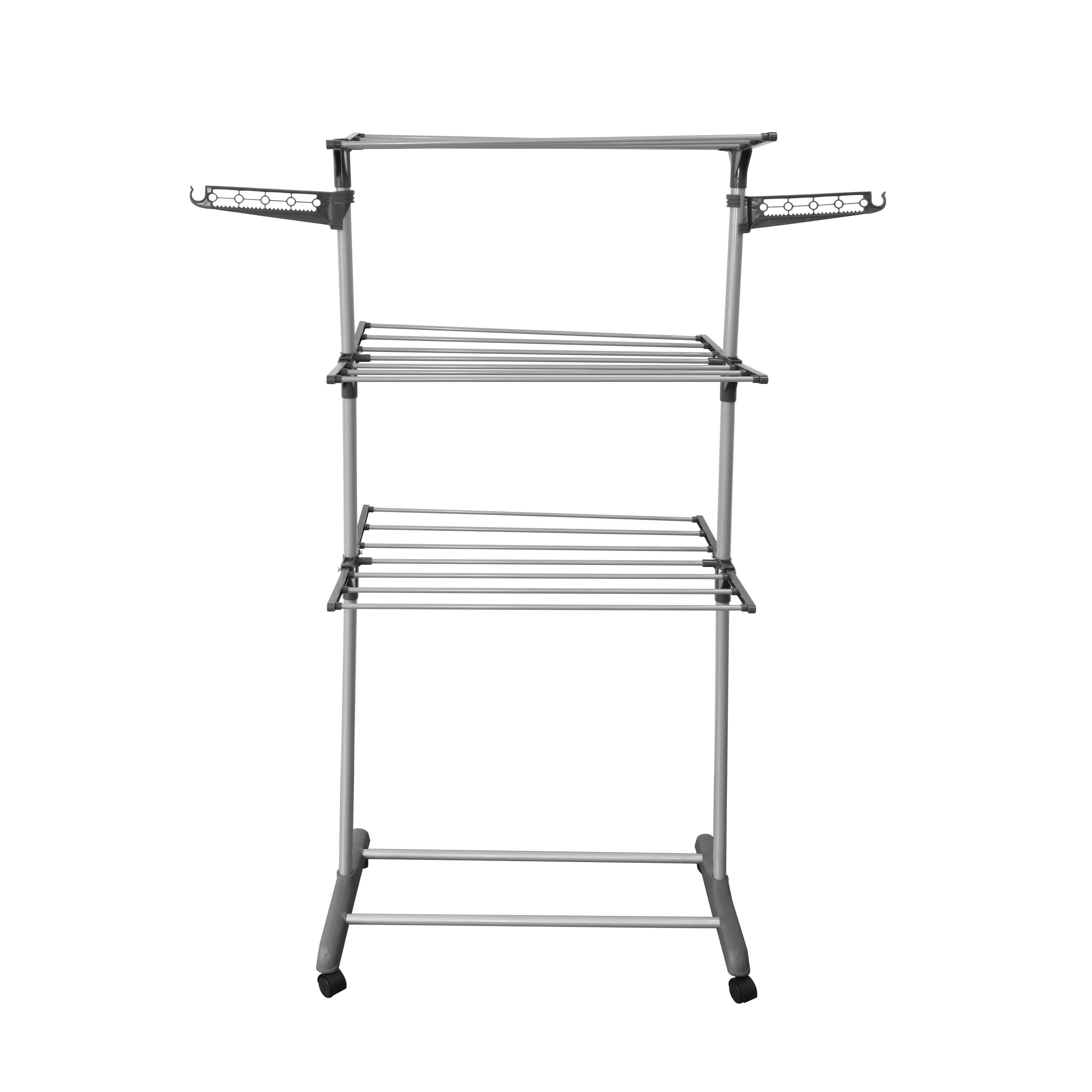 3 tier Multipurpose hanging garment racks free stand rolling cart with wheel Laundry Coat Cloth organizer cloth drying rack