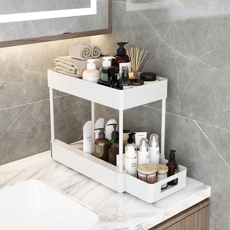 New Products 2 Tier Sliding Bathroom Organizer Under Kitchen Sink Pull-out Storage Rack Under Sink Organizer