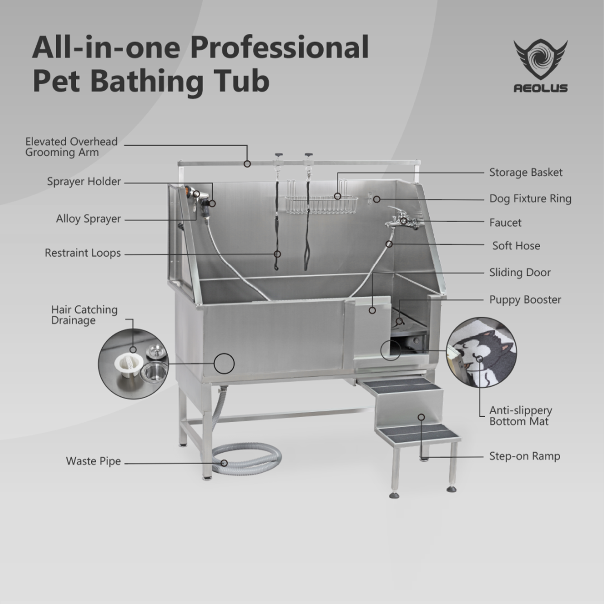 Dog Electric Lifting Grooming Bathtub stainless steel Swivel Ramp Tub stainless steel Swivel Ramp Tub Economical Pet Bath