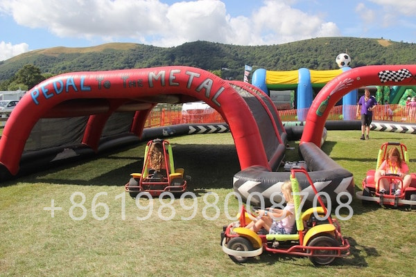 Commercial PVC Amusement Park Inflatable Go Karts Car Racing Track For Children