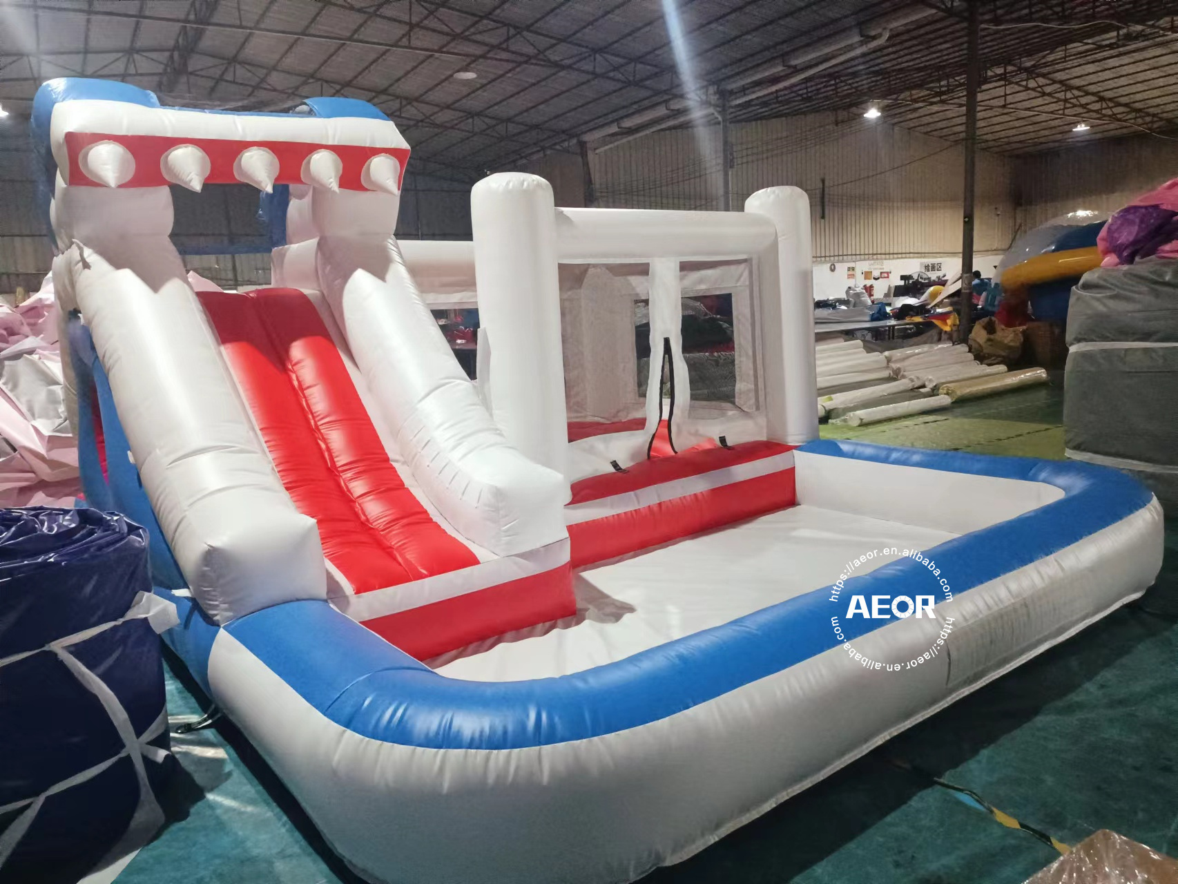 Commercial kids entertainment  playground soft play with slide equipment inflatable white bounce house with ball pit for rent