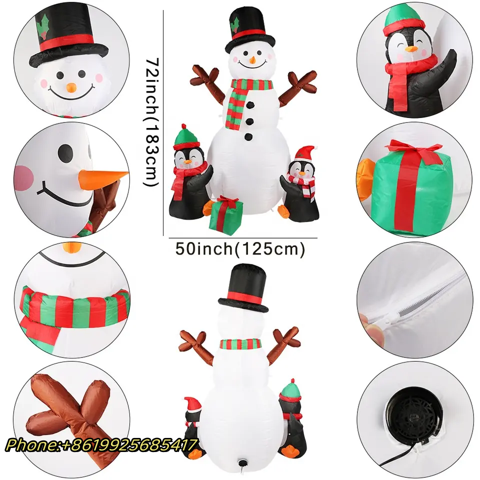 Realistic Advertising Park Decoration Christmas Germany Inflatable Christmas Snowman With Air Blown