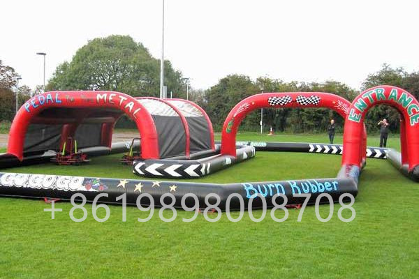 Commercial PVC Amusement Park Inflatable Go Karts Car Racing Track For Children