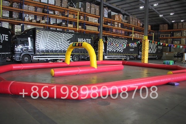 Commercial PVC Amusement Park Inflatable Go Karts Car Racing Track For Children