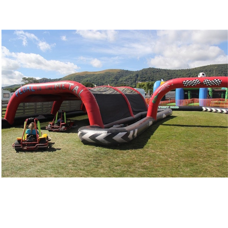 Commercial PVC Amusement Park Inflatable Go Karts Car Racing Track For Children