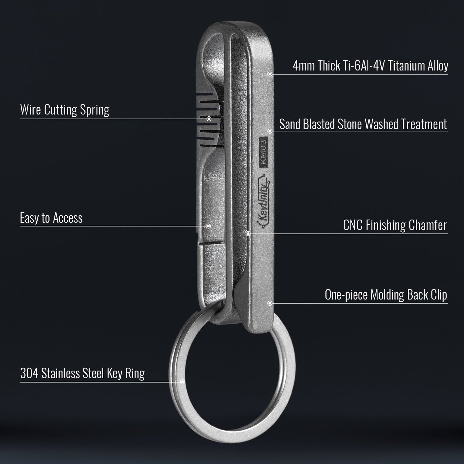 KeyUnity KM03 Titanium Keychain Clip Belt Loop Key Holder with Removable Key Ring for Duty Belt