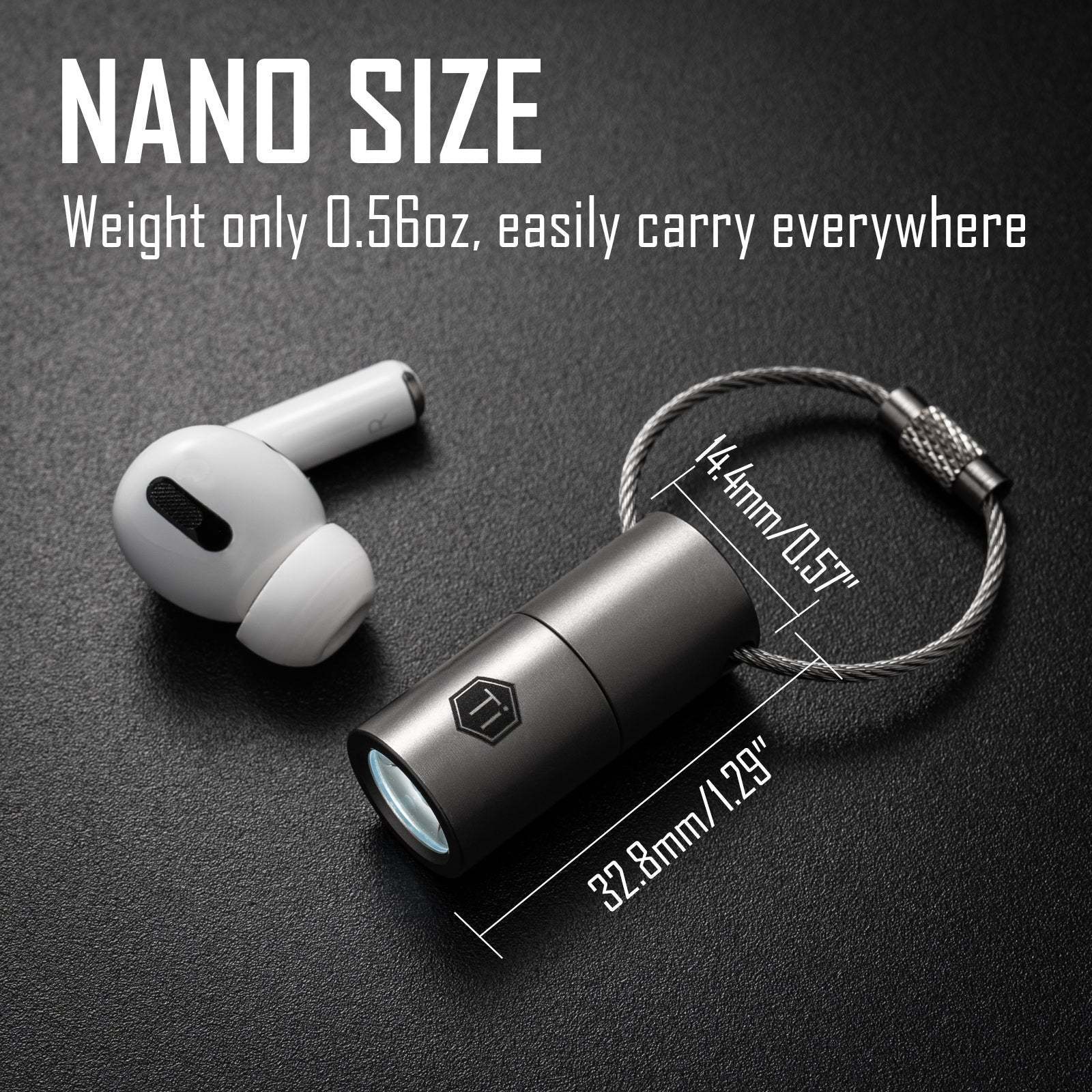 KF03 TITANIUM NANO FLASHLIGHT, LR44 BUTTON CELL 100 LUMENS 5W LED FLASHLIGHT FOR EVERYDAY CARRY (SANDBLASTED)