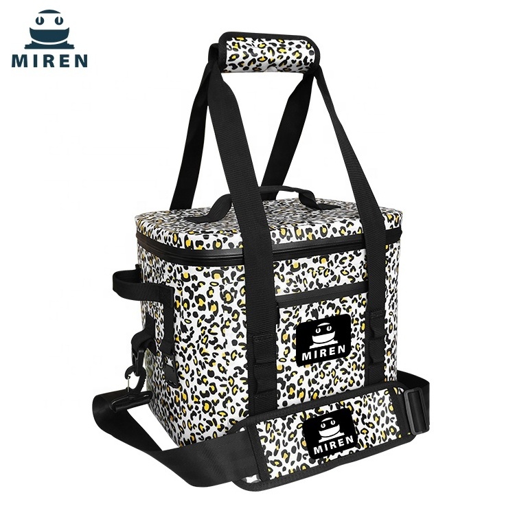 14L TPU Ice Cooler Box Leopard Print Soft Cooler Bag With Waterproof Zipper