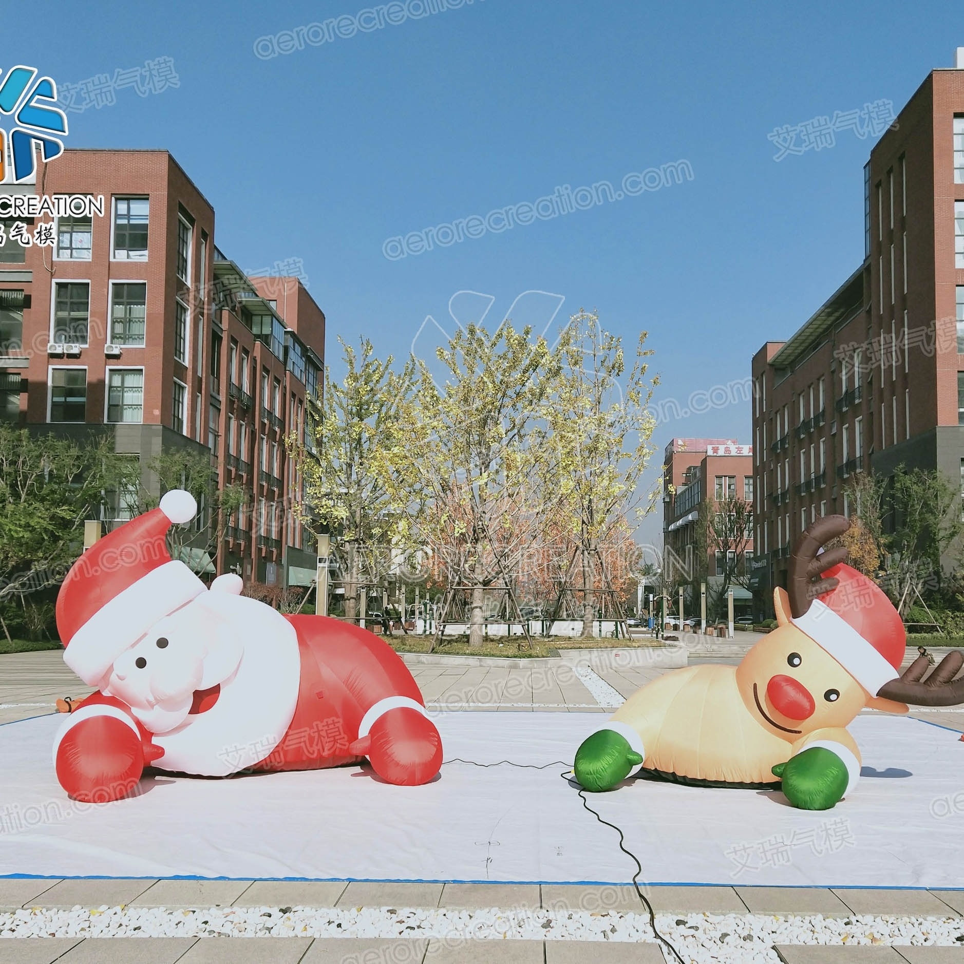 Aero GIANT inflatable Christmas decoration Santa with lights on and elk Outdoor events business show inflatable balloon