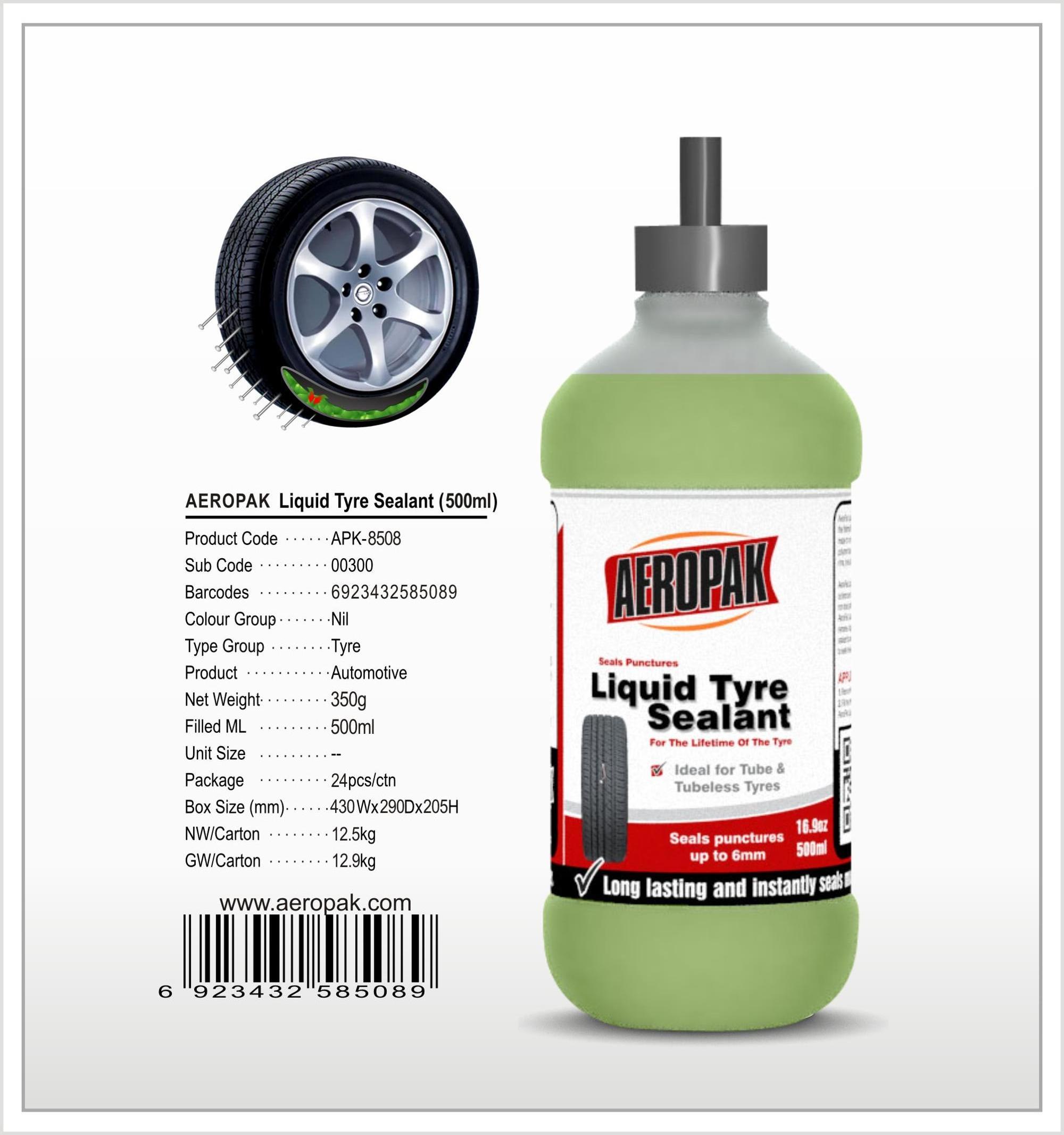 Aeropak 500ml Liquid tyre seal glue/ Liquid Tyre sealant