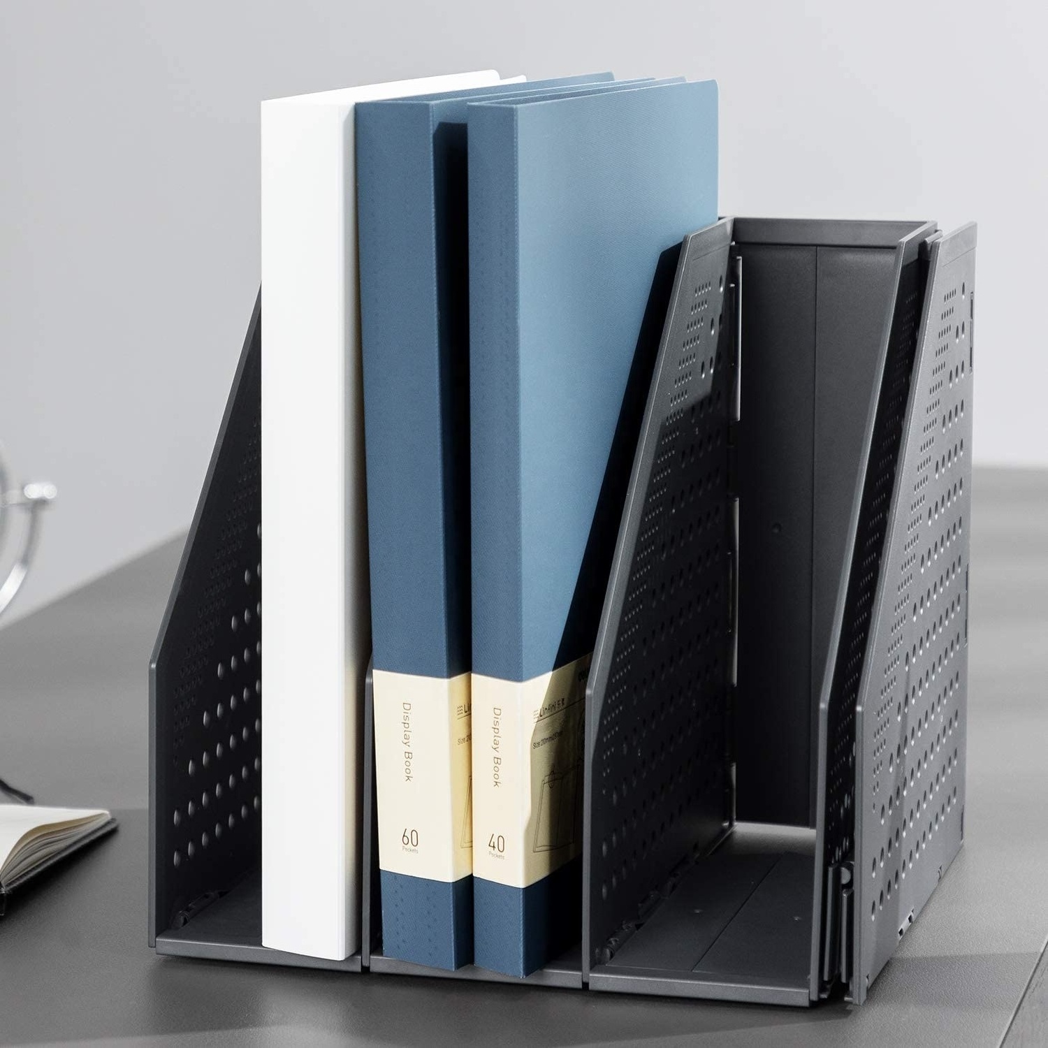 Magazine File Holder Collapsible Magazine Rack Desk Organizer for Organization and Storage 4 Vertical Compartments