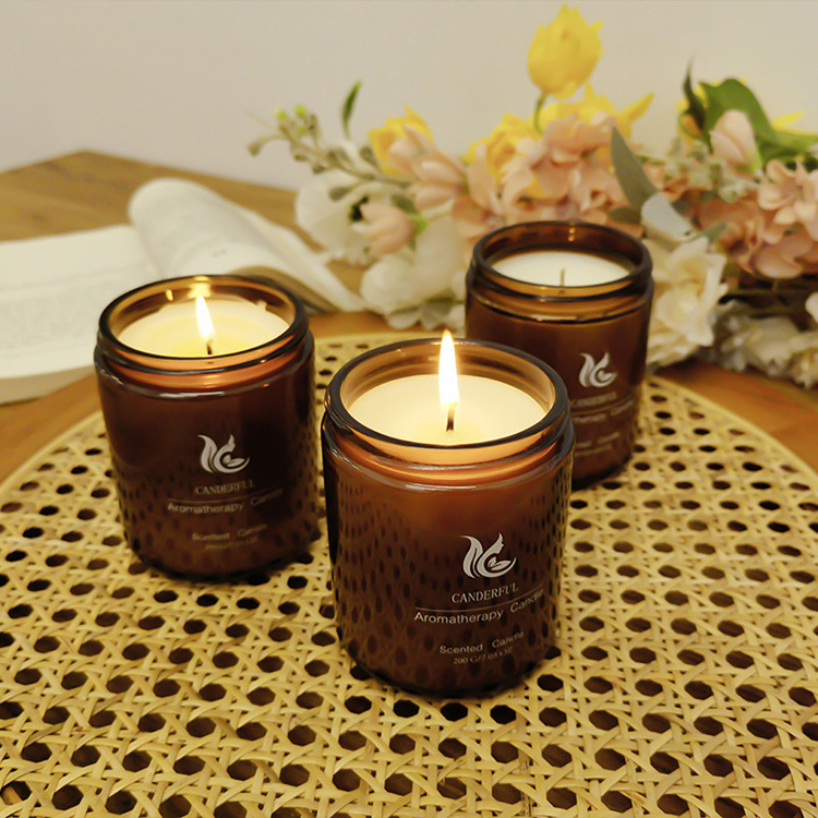 Fall Bathroom Soy Wax Coffee Brown Glass Jar Luxury Set Bottle Scent Candle