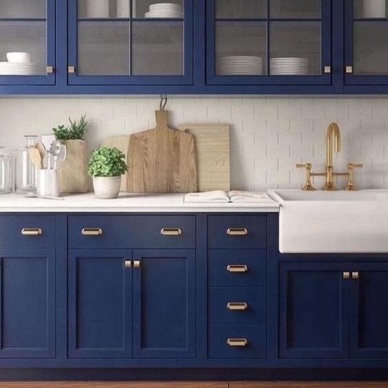 Solid wood American standard framed blue shaker modern kitchen cabinet