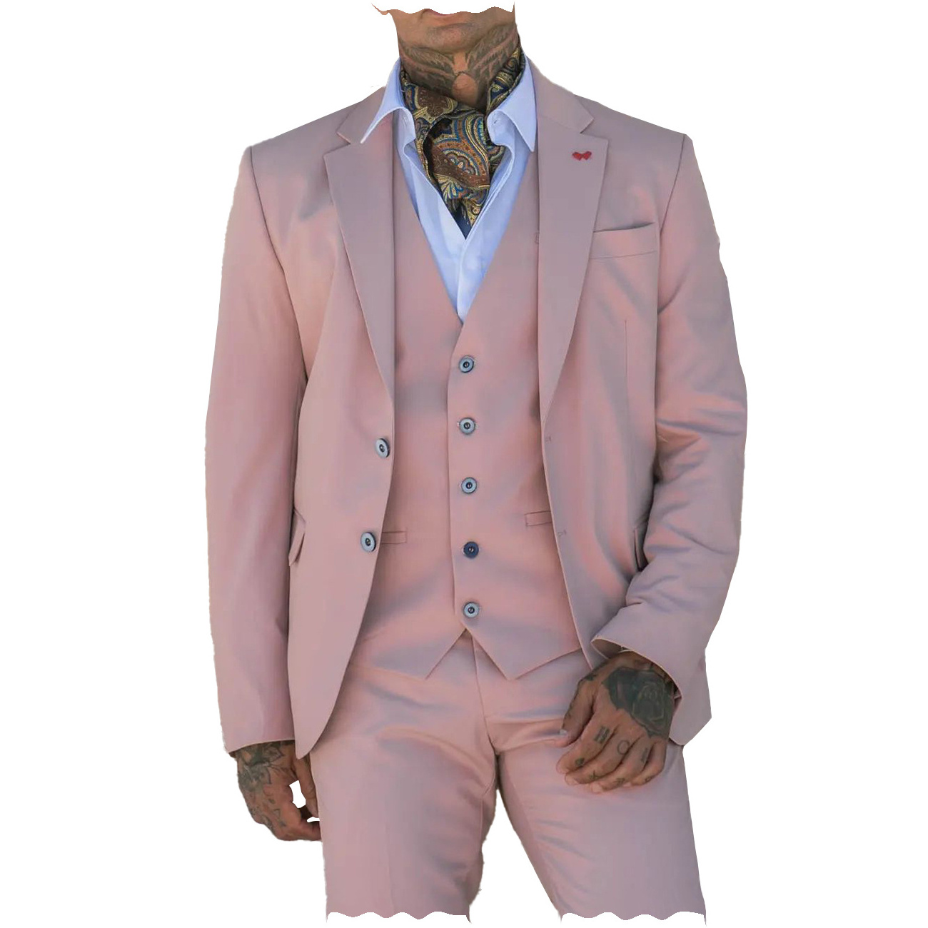 Fashion Pink Men's Tuxedo Suits 3 Pieces Slim Fit Notch Lapel Blazer+Vest+Pants for Wedding Business