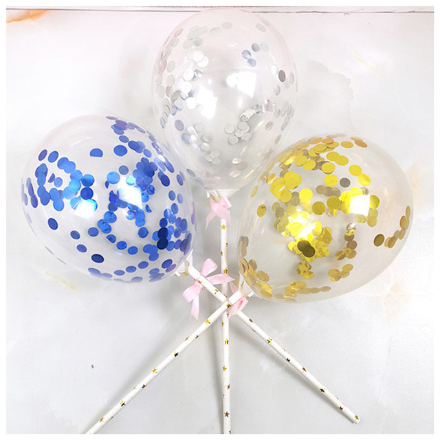 Transparent Heart-shaped Cake Decoration Confetti Balloon Happy Birthday Cake Topper