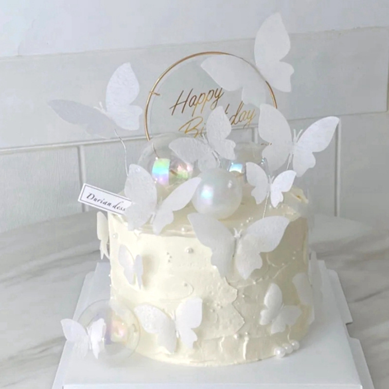 wholesale customized  Happy Anniversary Birthday Cake decoration insert metal  wedding butterfly   paper cake topper