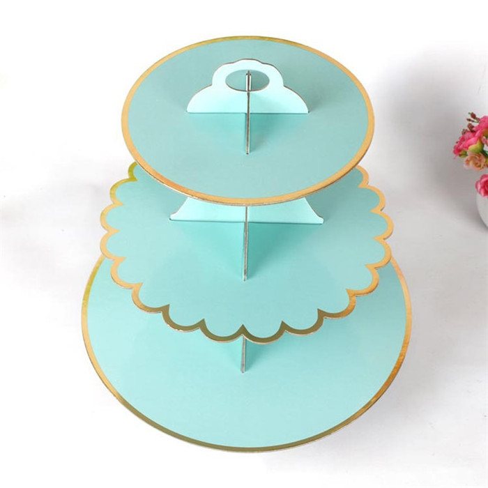 Wholesale Three Layer Gold Dessert Stand Birthday Quality Paper Cake Stand For Event Party cupcake stand