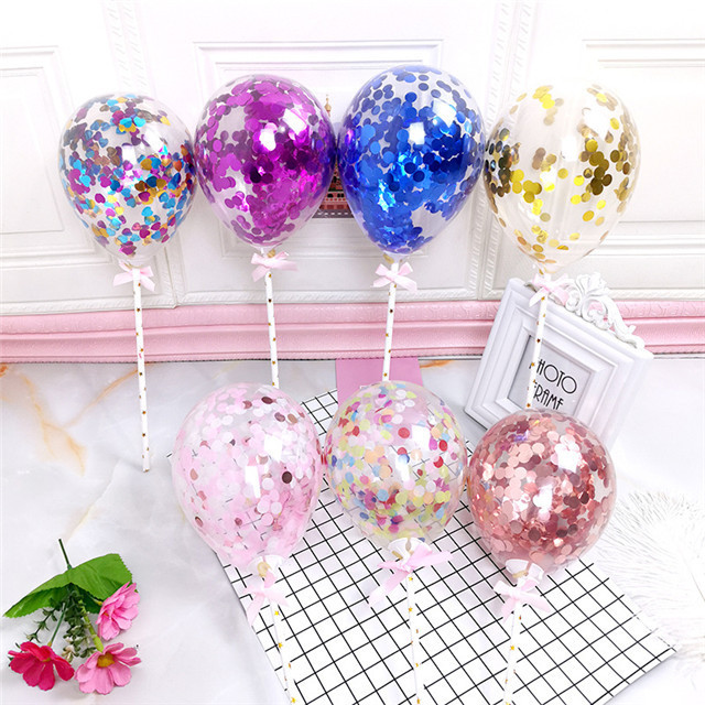 Transparent Heart-shaped Cake Decoration Confetti Balloon Happy Birthday Cake Topper