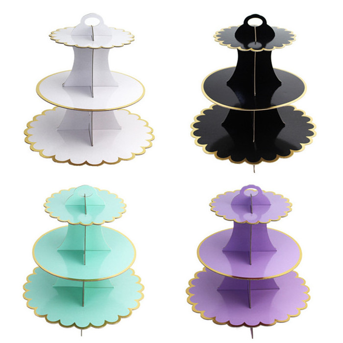 Wholesale Three Layer Gold Dessert Stand Birthday Quality Paper Cake Stand For Event Party cupcake stand