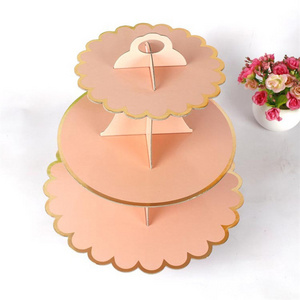 Wholesale Three Layer Gold Dessert Stand Birthday Quality Paper Cake Stand For Event Party cupcake stand