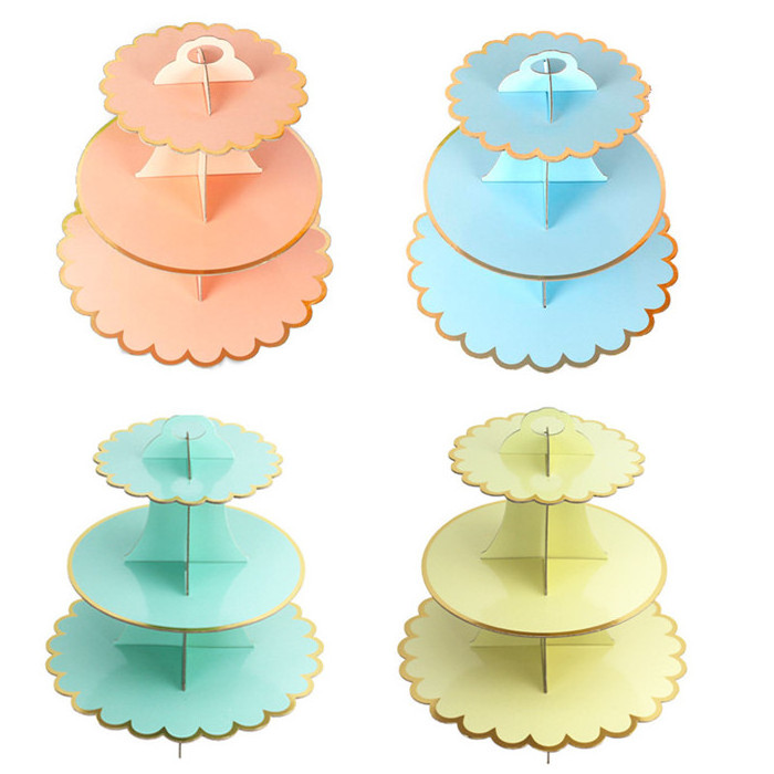 Wholesale Three Layer Gold Dessert Stand Birthday Quality Paper Cake Stand For Event Party cupcake stand