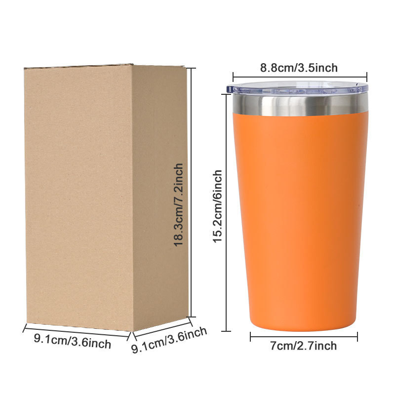 Custom 16oz 16 oz powder coated double wall insulated vacuum tumbler travel stainless steel coffee mug with plastic lid