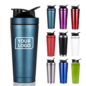 Custom high quality 24 oz bpa free metal steel sports gym bottle protein shaker