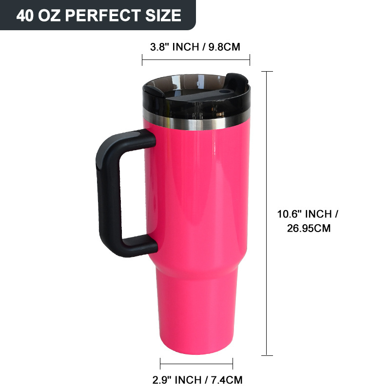 Wholesale 40 oz travel coffee cup vacuum custom logo stainless steel 30oz 40oz outdoor mug tumbler with handle and straw