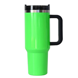 Wholesale 40 oz travel coffee cup vacuum custom logo stainless steel 30oz 40oz outdoor mug tumbler with handle and straw