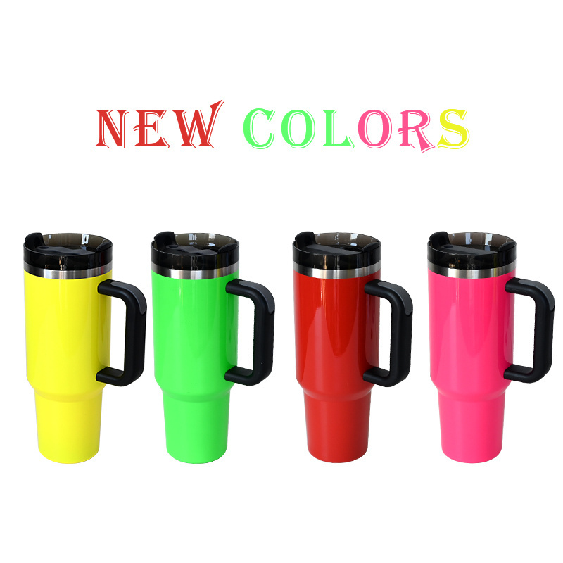 Wholesale 40 oz travel coffee cup vacuum custom logo stainless steel 30oz 40oz outdoor mug tumbler with handle and straw