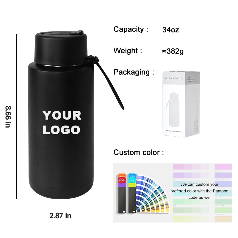 Custom logo KEWIXY Style 34oz bpa free vacuum insulated thermos flask stainless steel frank green sports water bottle