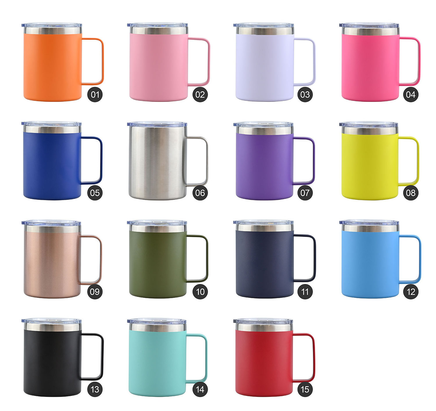 Custom logo 12oz stainless steel double wall insulated thermal camping travel coffee mug with handle