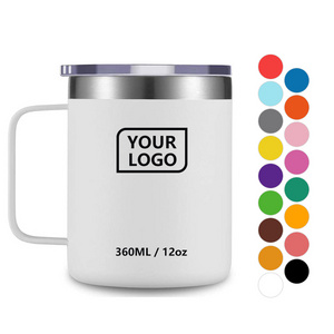 Custom logo 12oz stainless steel double wall insulated thermal camping travel coffee mug with handle