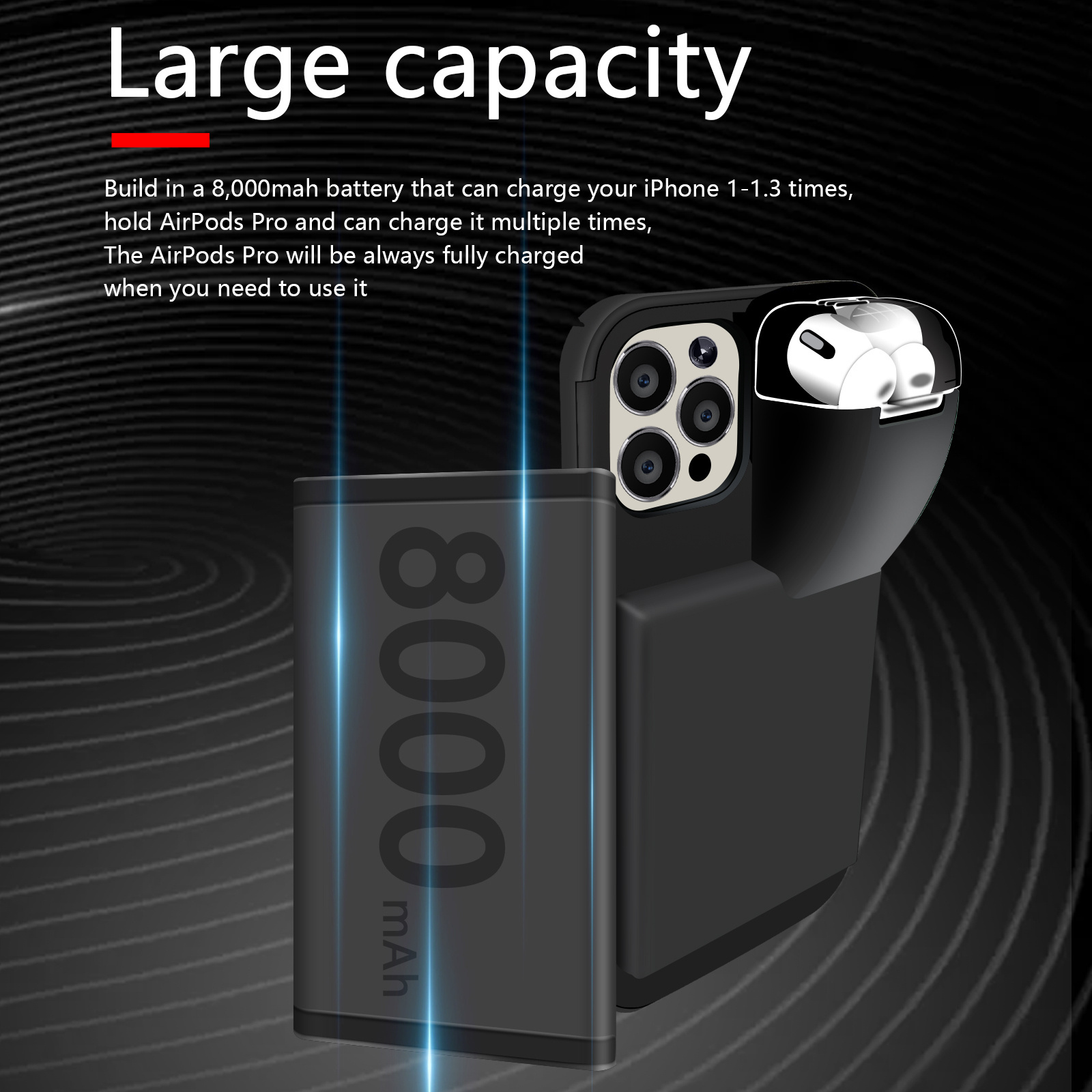 8000 mAh Power Bank iPhone 13 Case With Airpods Pro Charger Battery Phone Case With Airpods Holder Charging For 12 Pro Max Cover