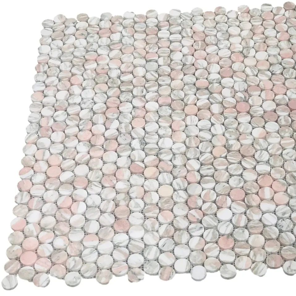 Top quality and good price Pink Mosaic tiles Custom penny round tiles