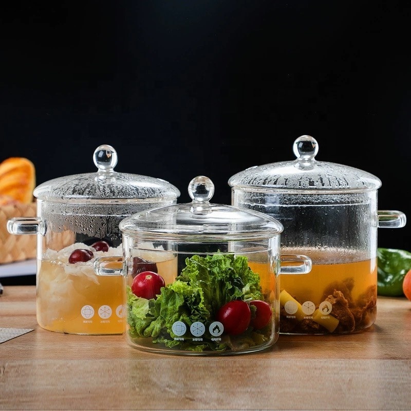 Clear cooker heat resistant Soup warmer Cooking Multi-function Kitchen Pot Glass Cooking Pot glass boiling pot