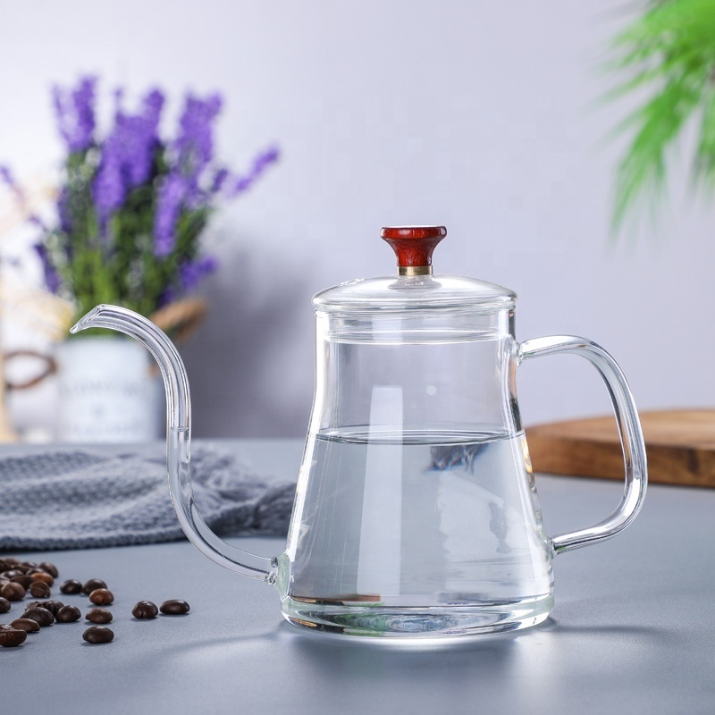 600ml Gooseneck Pour Over Coffee Kettle Tea pot Long Spout Glass Drip Coffee Kettle Pot