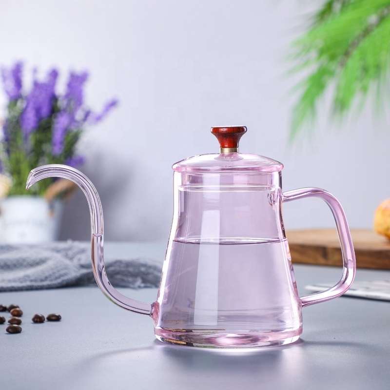 600ml Gooseneck Pour Over Coffee Kettle Tea pot Long Spout Glass Drip Coffee Kettle Pot