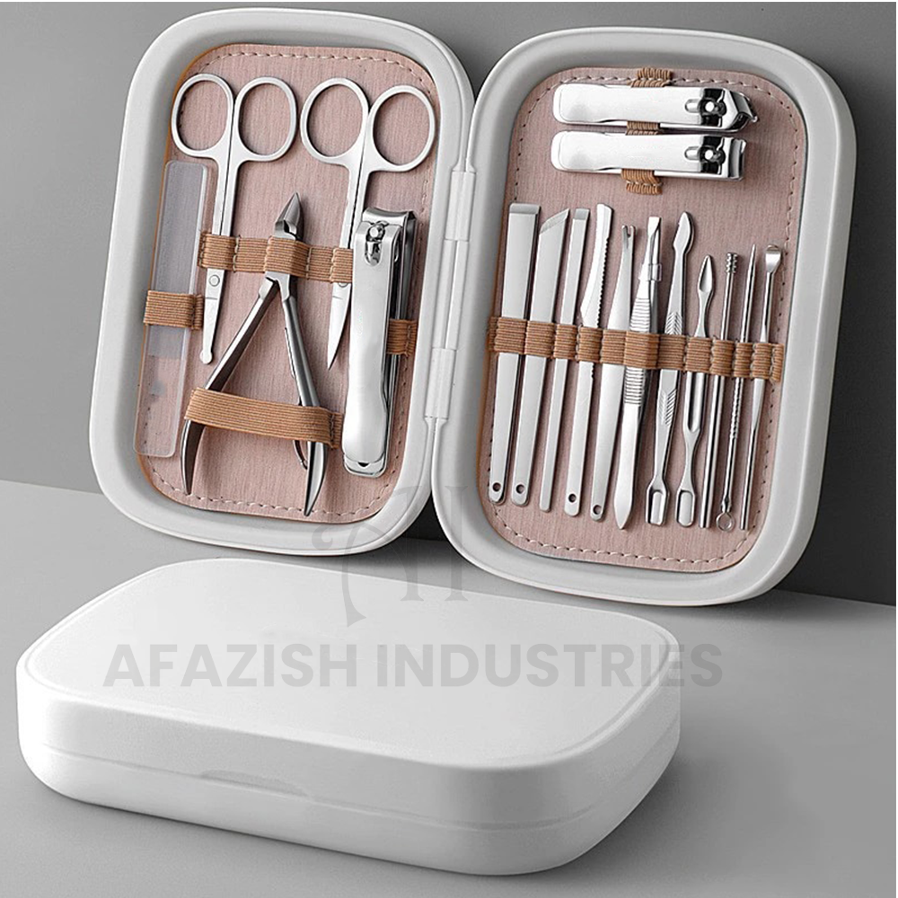 Stainless Steel Manicure Set Nail Clippers Cutter Tools Kits Pedicure Care Sets Glass Nail File With Travel Box 18 Pcs