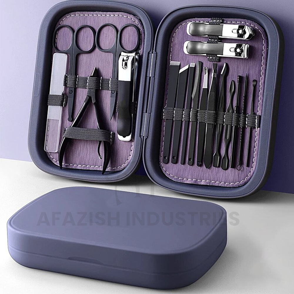 Stainless Steel Manicure Set Nail Clippers Cutter Tools Kits Pedicure Care Sets Glass Nail File With Travel Box 18 Pcs