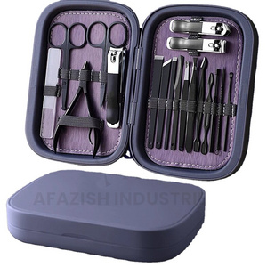 Stainless Steel Manicure Set Nail Clippers Cutter Tools Kits Pedicure Care Sets Glass Nail File With Travel Box 18 Pcs